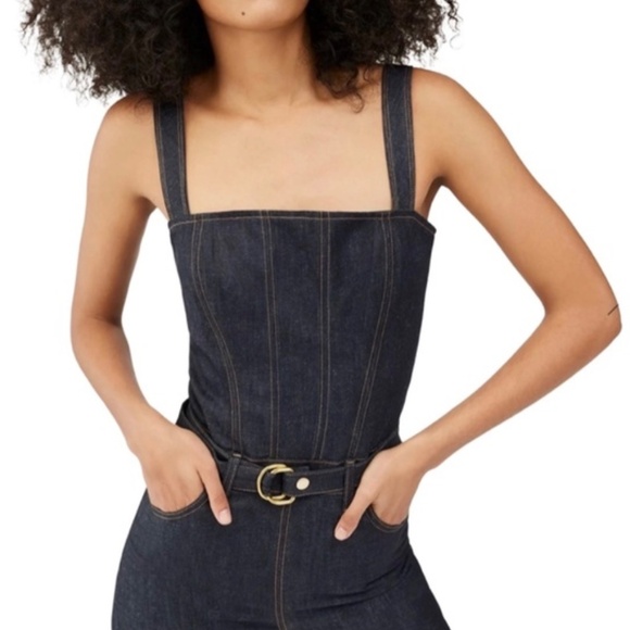 DL1961 Hollywood Flare Jumpsuit Indigo Coated Denim size 26 - Picture 2 of 3